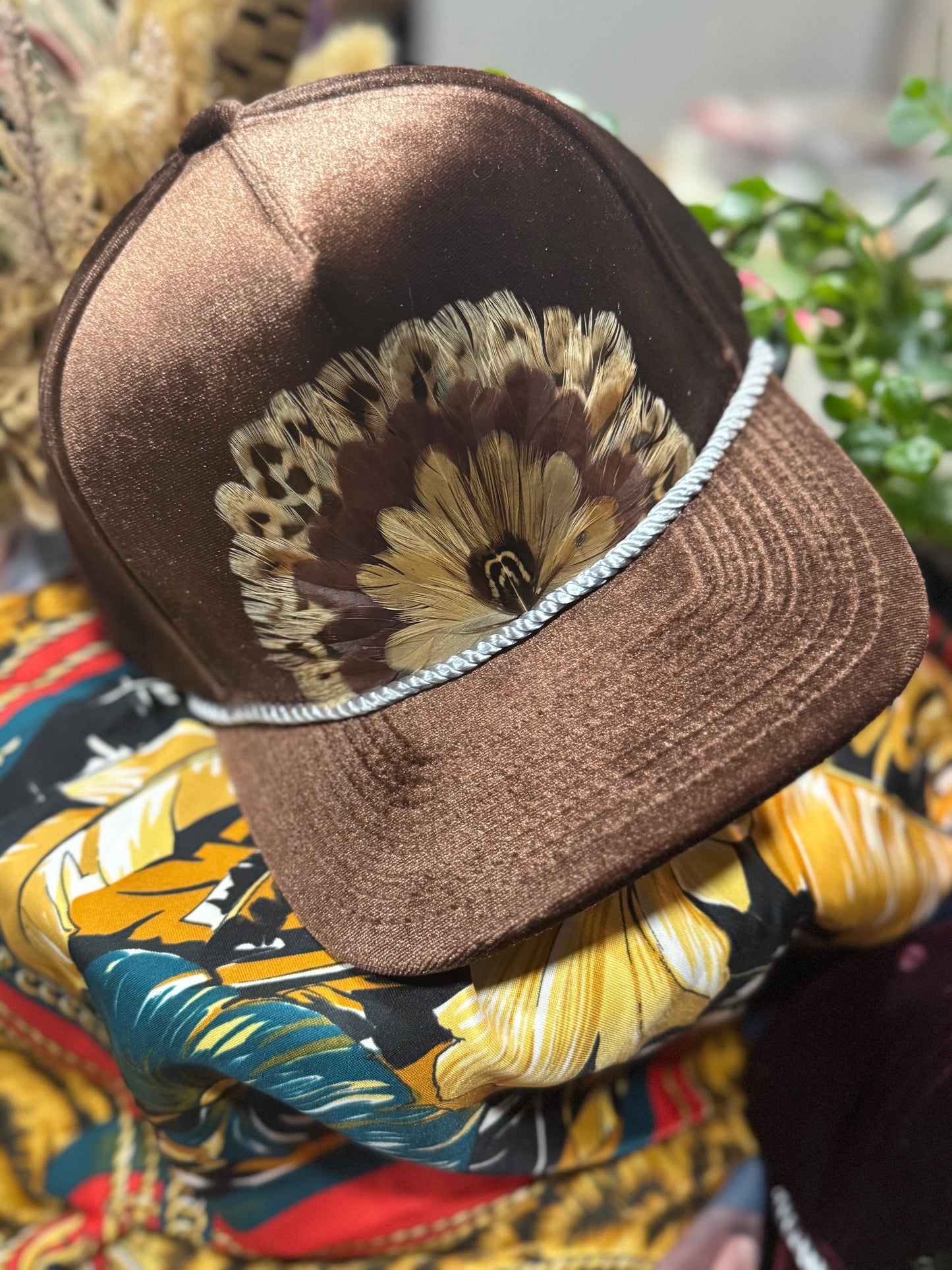Bronze Velvet Feather Trucker