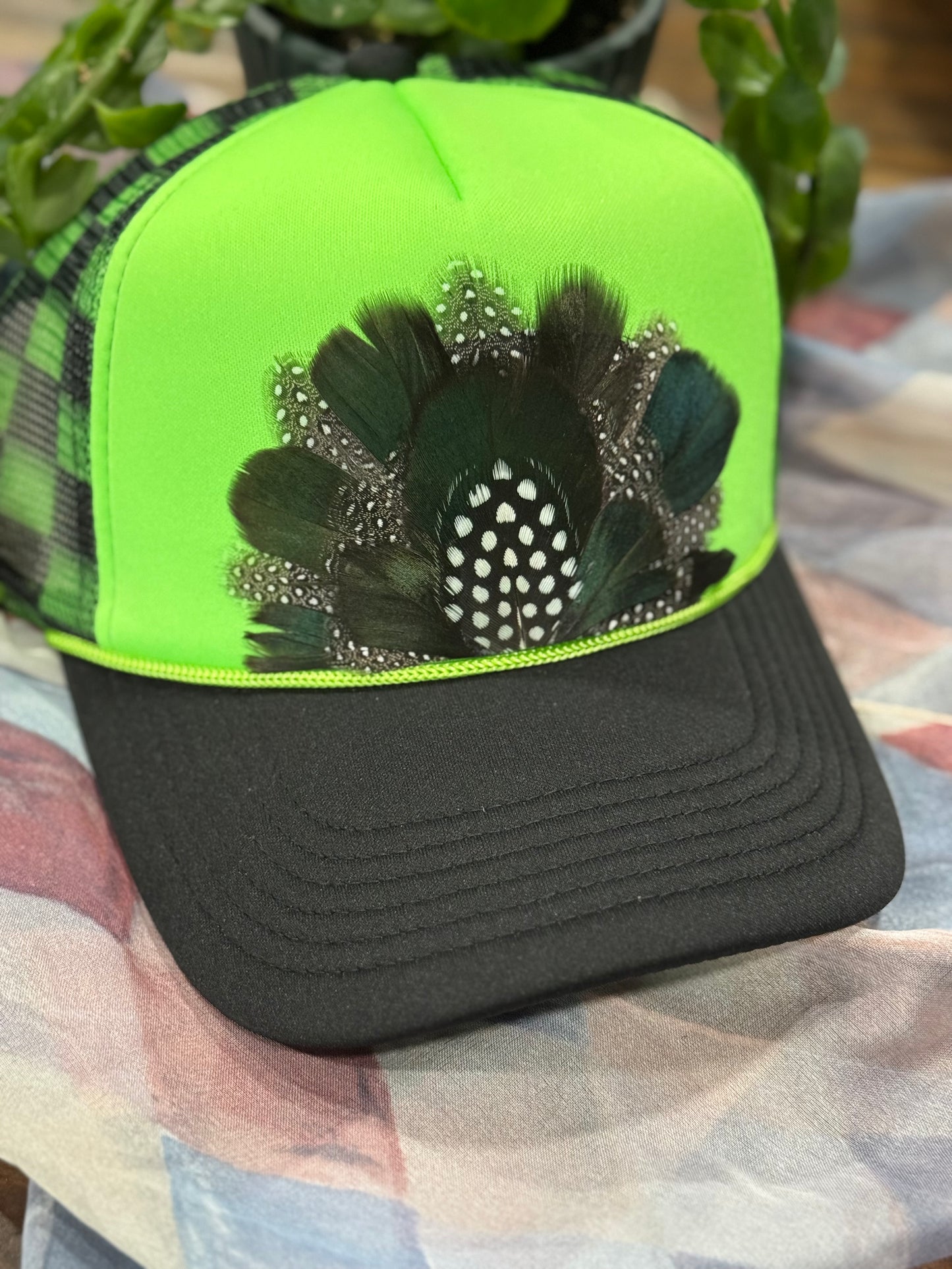 Retro Green Feather Trucker