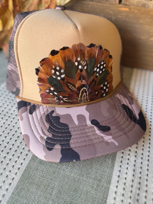 Country Camo Feather Trucker