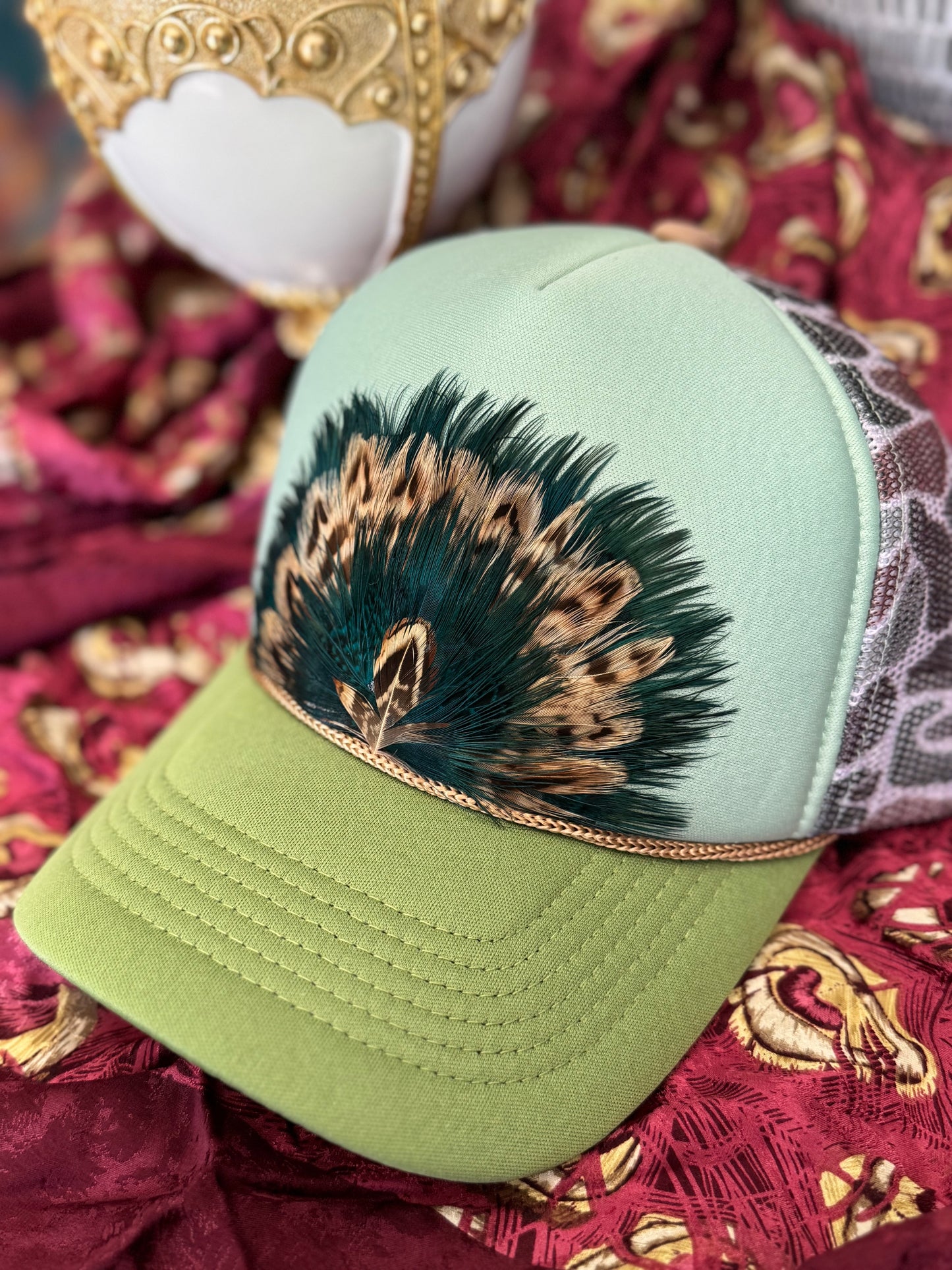 Green Camo Feather Trucker