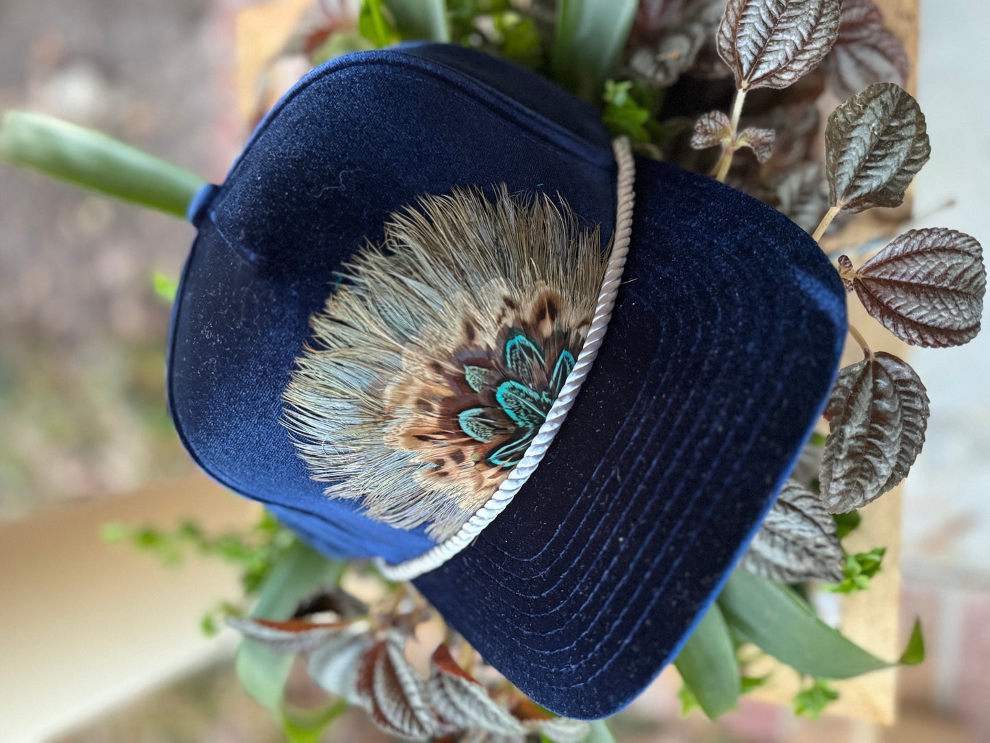 Deep Royal Velvet Feather Trucker