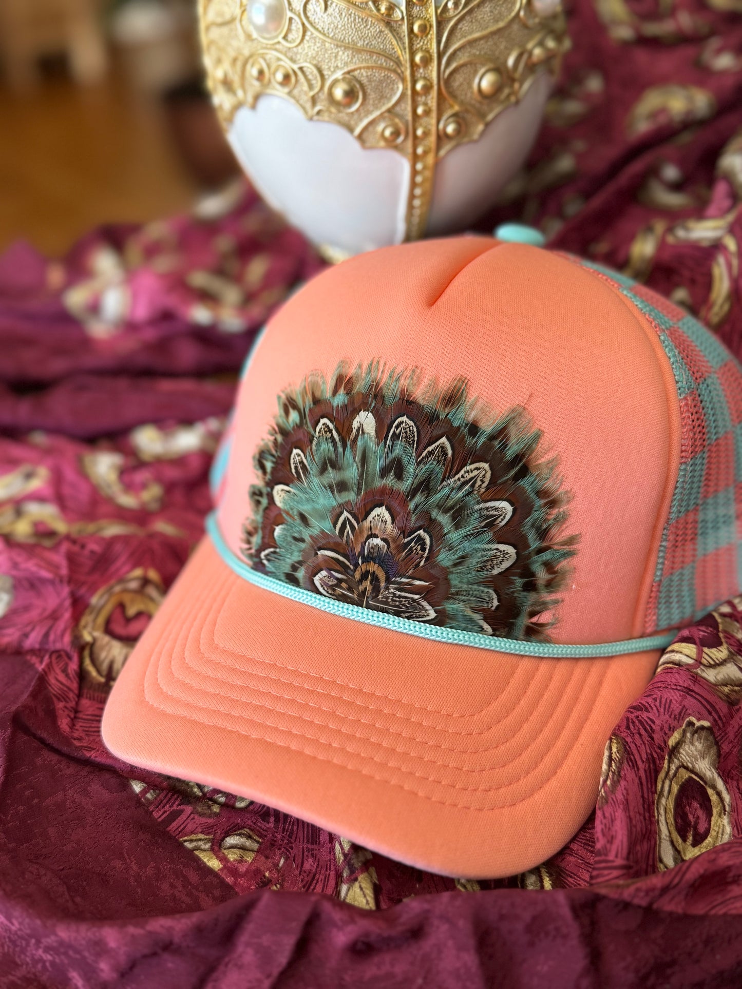 Sky Peach Feather Trucker