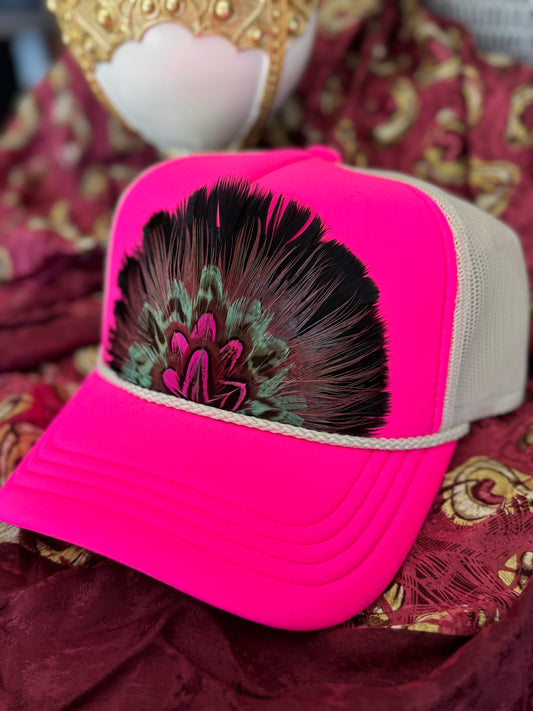 Hottie Pink 2 Feather Trucker