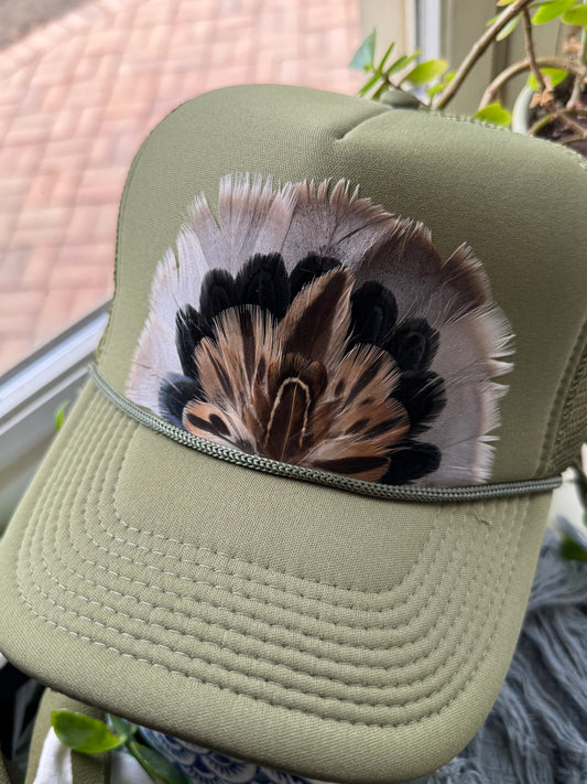 Army Green Feather Trucker