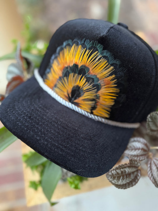 Black Beauty Velvet Feather Trucker