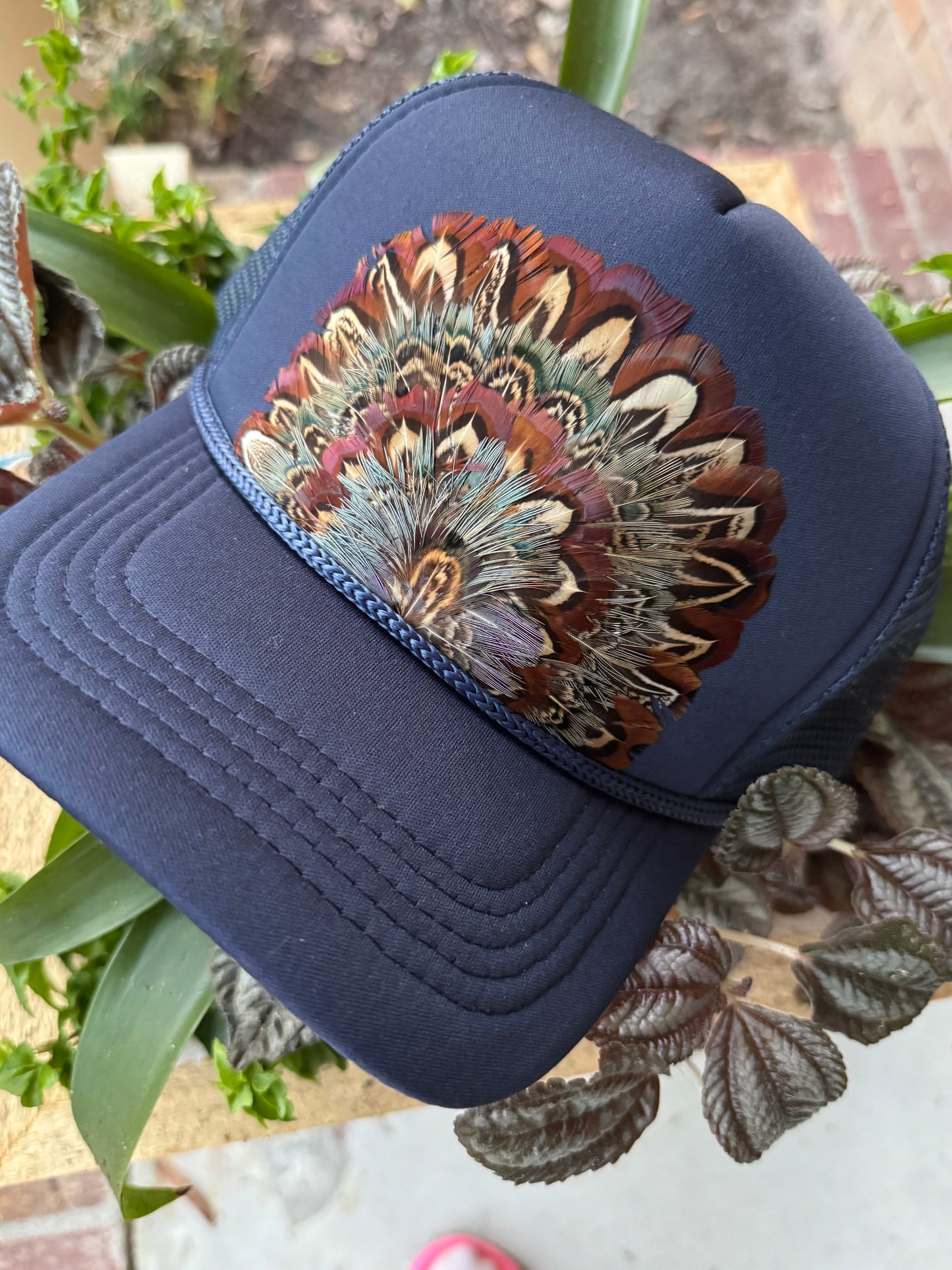 Navy Feather Trucker