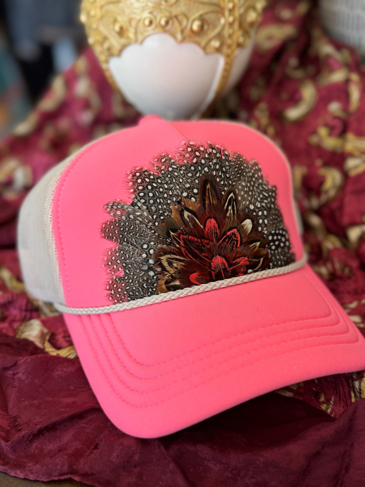 Flamingo Pink Feather Trucker